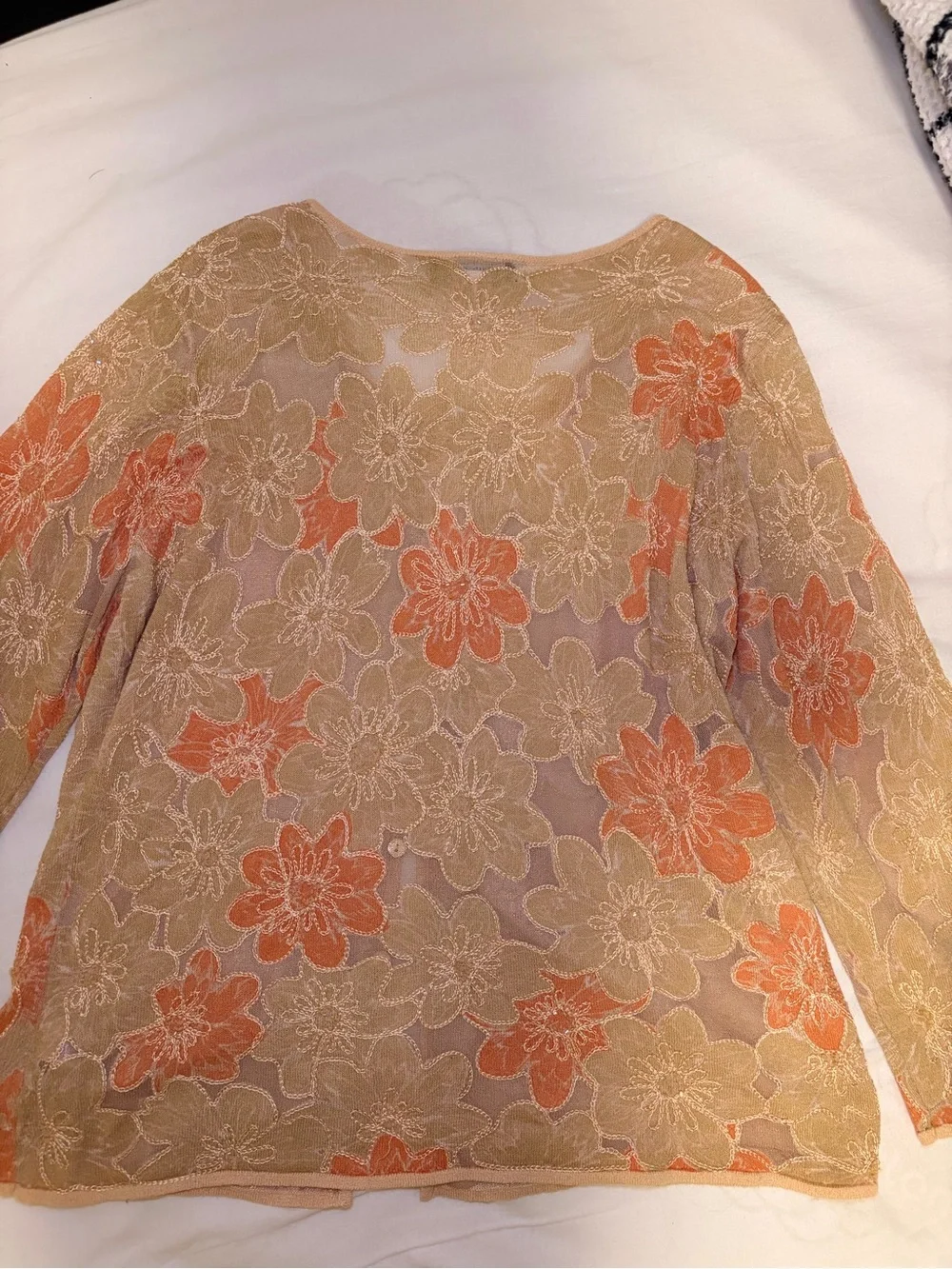 Sigrid Olsen Peach and Beige Floral Button-Front Top